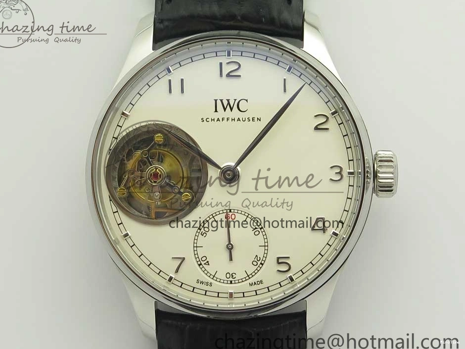 MIROTIME 0516 Efficient Portuguese Tourbillon IW5463 SS ZF Best Edition White Dial on Black Leather Strap 7170
